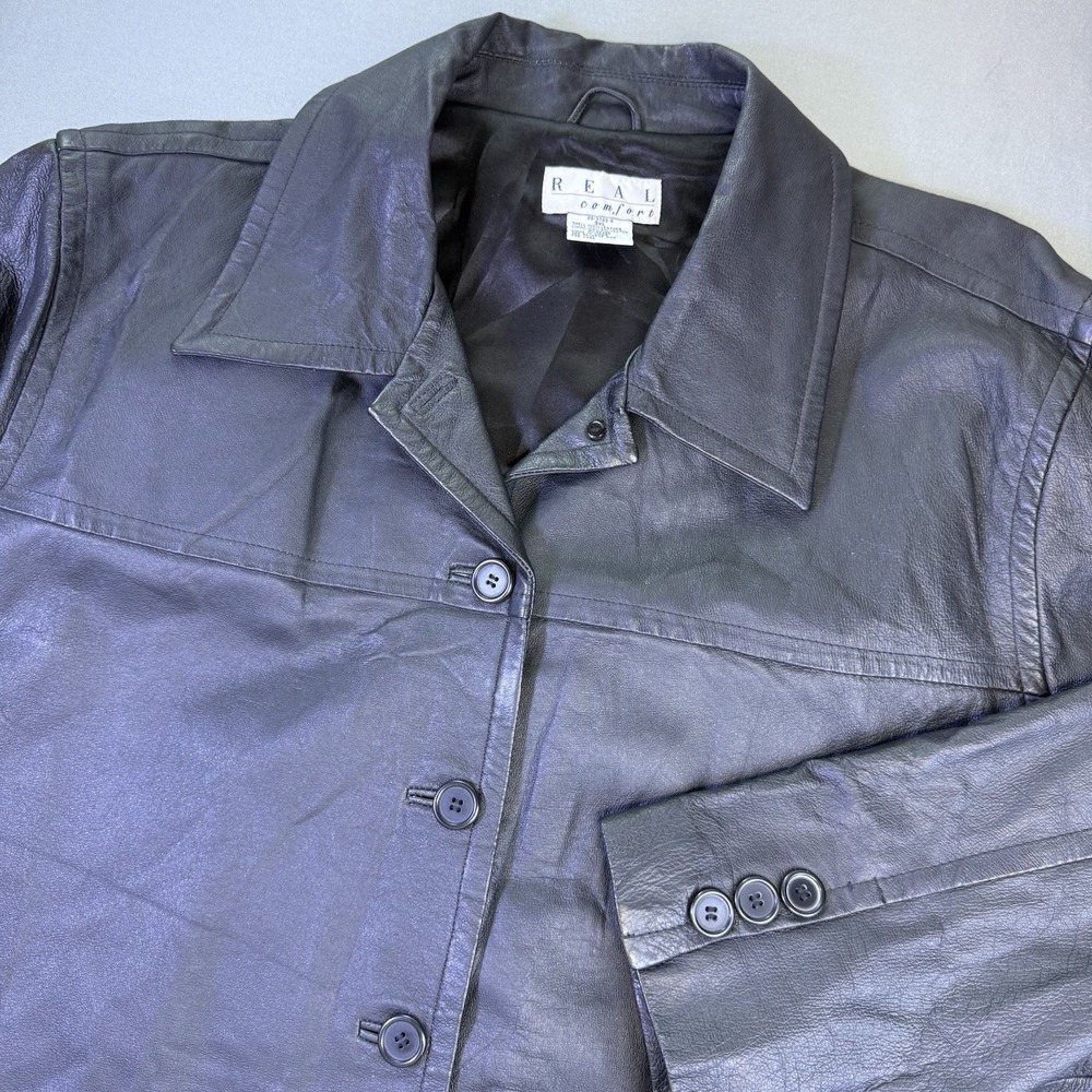Vintage Real Comfort Women's Leather Jacket 3XL Vintage Coat Black‎ EUC